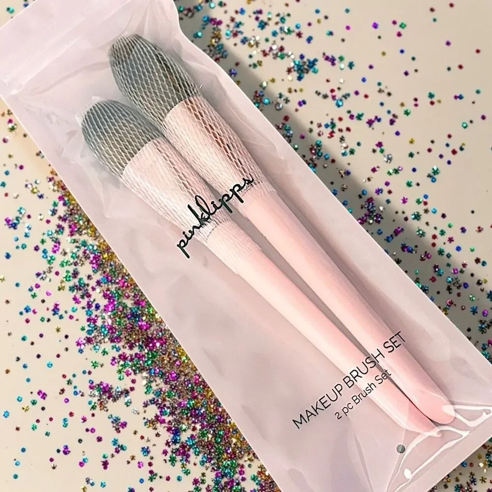 PinkLipps Cosmetics Makeup Brush Set Liquid Brush & Tapered Brush Set NWOB